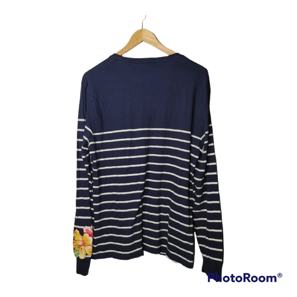 Polo Ralph Lauren Women Neck Stripe Floral Long Sleeve Top Pocket Pony Shirt L - Picture 2 of 6